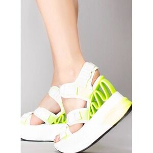 Cape Robbin Lemon Drop Geometric White &Neon Yellow Platform Sandals Size‎ 10